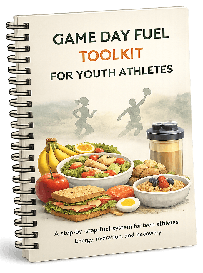 Game Day Fuel Toolkit for youth athletes, printable nutrition guide with meal planning, snack ideas, and hydration strategies by Raising Strong Athletes